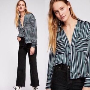 Free People Mad About You Striped Button Down Top | Size M